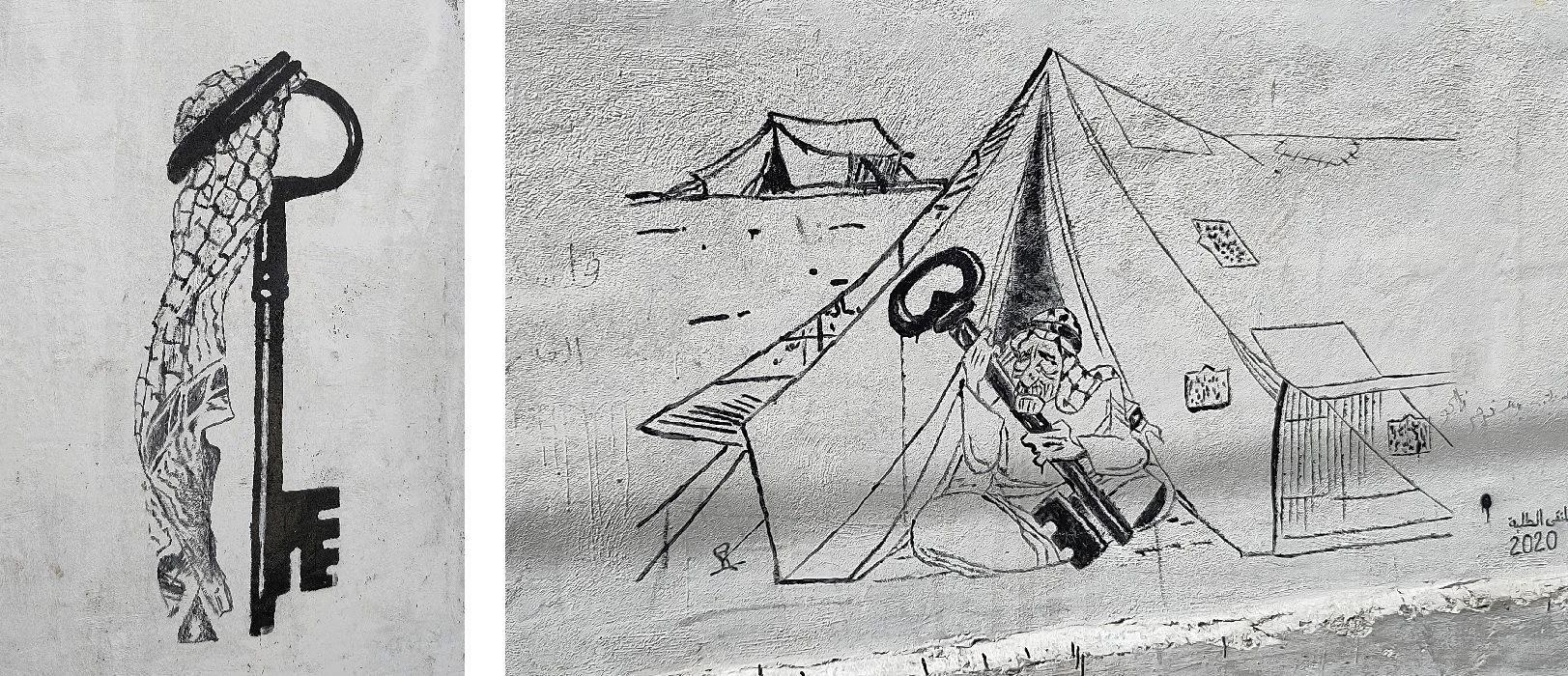Schlüssel der Hoffnung auf Rückkehr auf Mauern im Flüchtlingslager Deiheishe in Bethlehem © Béatrice Battaglia